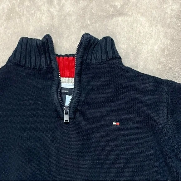 Tommy Hilfiger Navy Knit Quarter-Zip Pullover with Red Trim - Picture 2 of 4